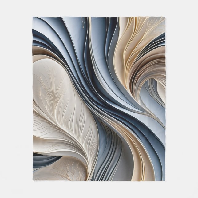 Couverture Polaire Golden Air - Bleu clair et or fluide abstrait (Devant)