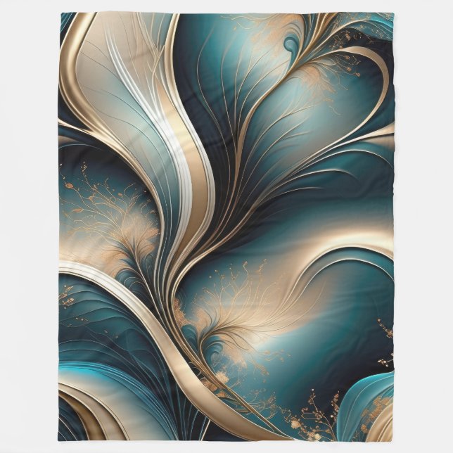 Couverture Polaire Golden Breeze - Turquoise et Gold Flow Abstrait (Devant)