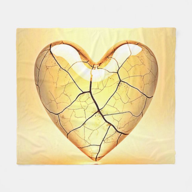 Couverture Polaire Golden Cracked Heart Art (Devant (Horizontal))