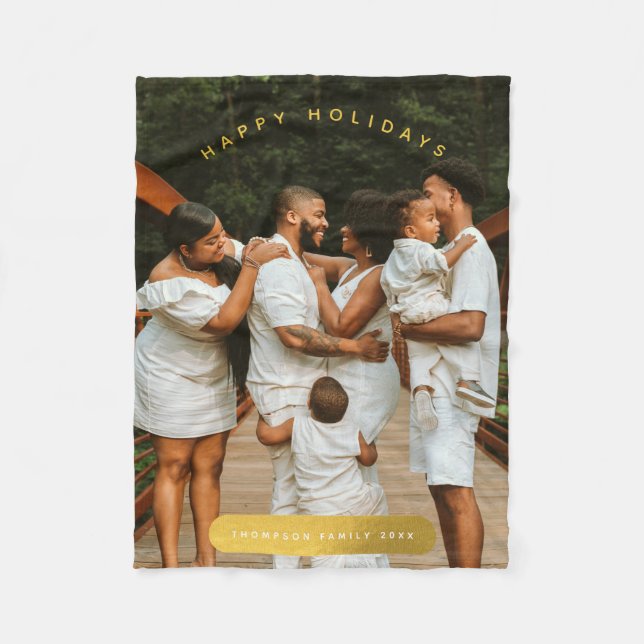 Couverture Polaire Golden Custom Photo Famille Noël (Devant)