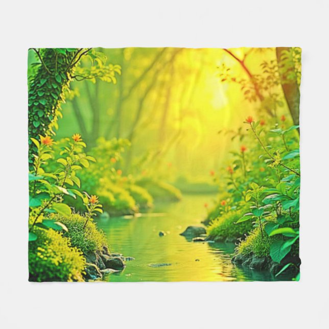 Couverture Polaire Golden Forest Stream Peaceful Art (Devant (Horizontal))