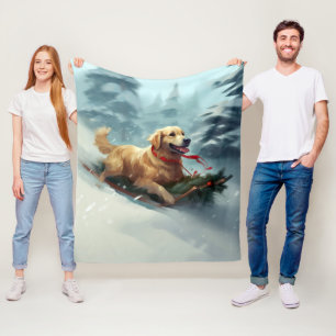 Couverture Polaire Golden Retriers Noël neige hiver