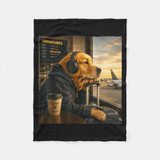 Couverture Polaire Golden Retriever Aéroport Voyage Café Drôle Chien
