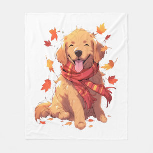 Couverture Polaire Golden Retriever Automne Dog Feuilles d'automne