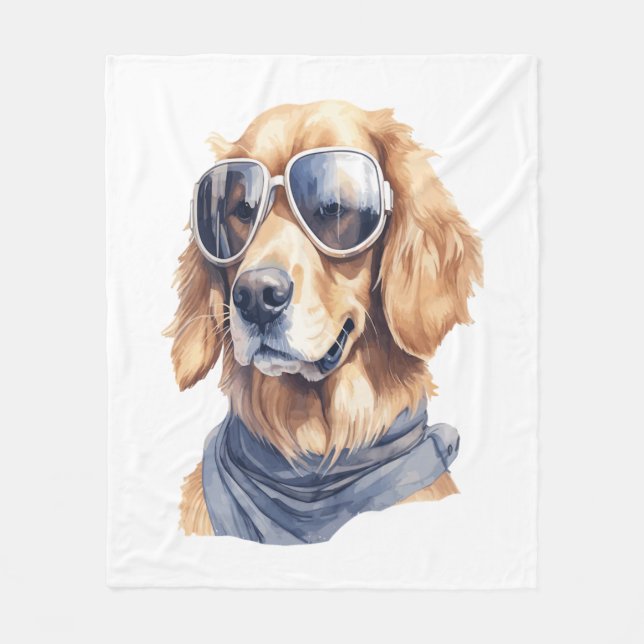 Couverture Polaire Golden Retriever avec lunettes de soleil (Devant)