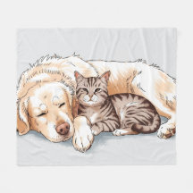 Golden Retriever Chat Chien Fleece Blanket Love