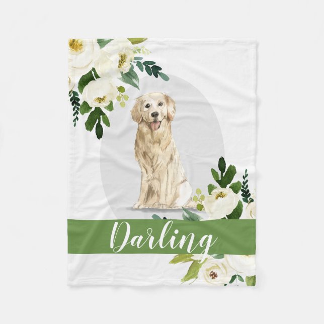 Couverture Polaire Golden Retriever Chien blanc aquarelle personnalis (Devant)