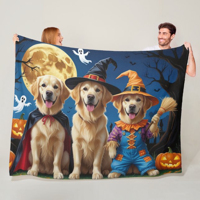 Couverture Polaire Golden Retriever Chiens Citrouille Halloween Funny (En situation)