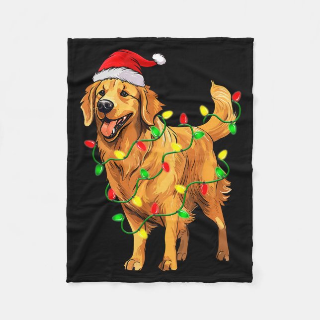 Couverture Polaire Golden Retriever Christmas Santa Hat Tree Lights P (Devant)