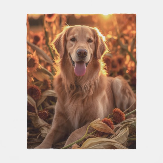 Couverture Polaire Golden Retriever d'automne (Devant)