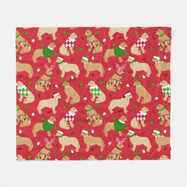 Couverture Polaire Golden Retriever de Noël (Devant (Horizontal))