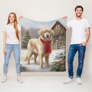 Couverture Polaire Golden Retriever Dog in Snow Christmas