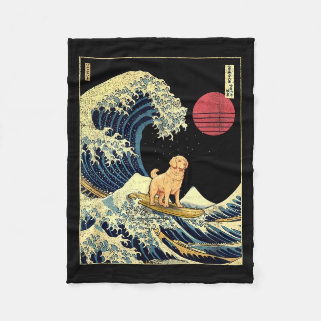 Couverture Polaire Golden Retriever Japanese Kanagawa Wave Funny Surf (Devant)