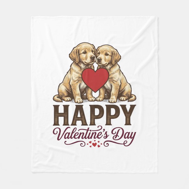 Couverture Polaire Golden Retriever Joyeuse Saint-Valentin (Devant)