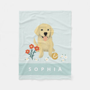 Couverture Polaire Golden Retriever mignon chien enfants Floral