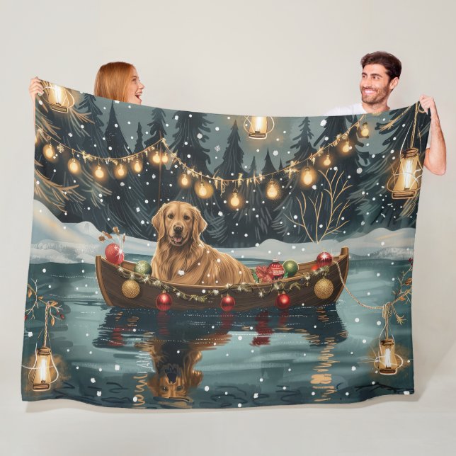 Couverture Polaire Golden Retriever Noël Festive Voyage (En situation)