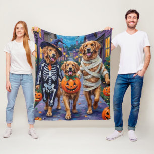 Couverture Polaire Golden Retriever Trick-or-Treating Halloween