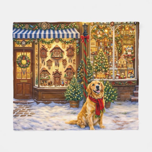 Couverture Polaire Golden Retriever Vacances  (Devant (Horizontal))