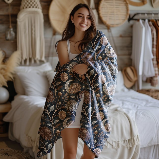 Couverture Polaire Golden Twilight Floral Moonlit Peonies (Créateur téléchargé)