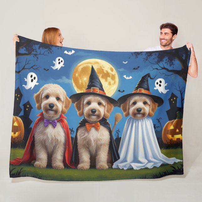 Couverture Polaire Goldendoodle Chiens Citrouille Halloween Funny (En situation)