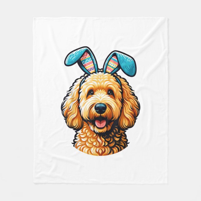 Couverture Polaire Goldendoodle de Pâques Chien portant des oreilles  (Devant)