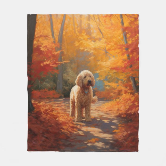 Couverture Polaire Goldendoodle en automne Leaves Fall Inspire (Devant)