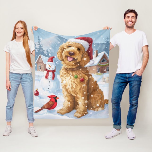 Couverture Polaire Goldendoodle Merveilleux Noël Joyeux Noël (En situation)