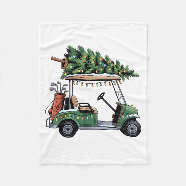 Couverture Polaire Golf Cart Christmas Tree Lights Golfing Golfer Fun (Devant)