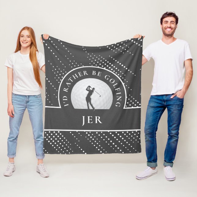 Couverture Polaire Golf Custom Golfeur Monogrammé Silhouette Gris Fle (En situation)