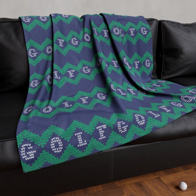 Couverture Polaire Golf Stitted Sweater Motif Marine et Vert (Fun and festive blanket for the golfer in your life.)