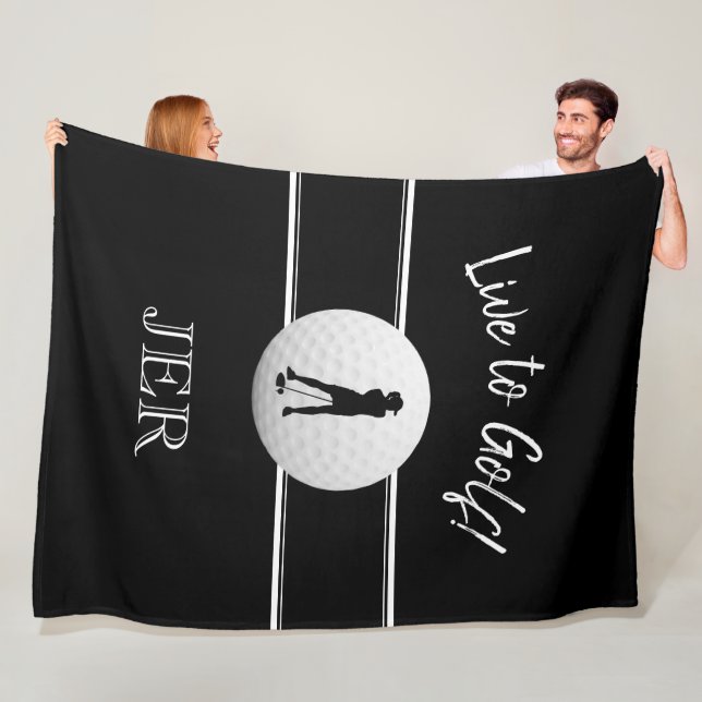 Couverture Polaire Golfeuse Dames Sports Noir & Blanc Monogramme Pers (En situation)