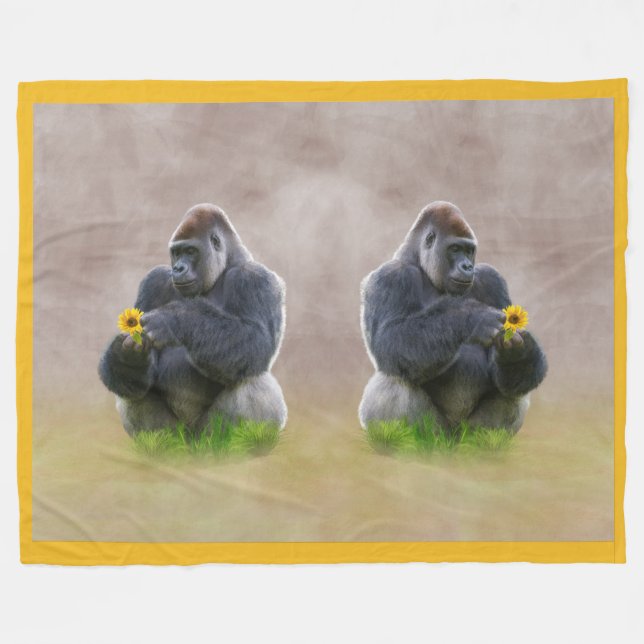 Couverture Polaire Gorille et marguerite jaune (Devant (Horizontal))