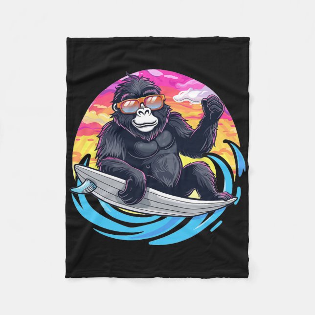 Couverture Polaire Gorille mignon faisant du surf  (Devant)