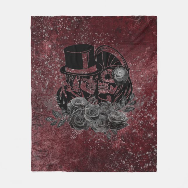 Couverture Polaire Gothique Kissing Skulls Couple Et Sang Rouge Étern (Devant)