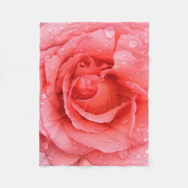 Couverture Polaire Gouttes d'eau de rose rouge romantique (Devant)