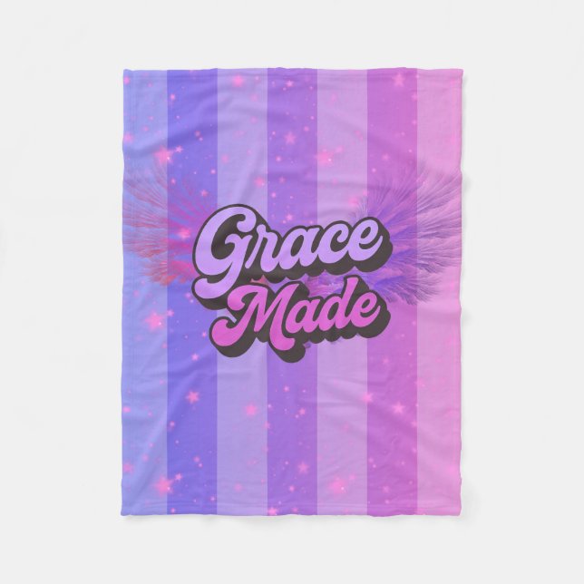 Couverture Polaire Grâce Faite Rétro Rose et Violet Foi Chrétienne (Devant)
