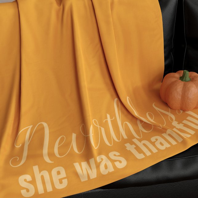 Couverture Polaire Grâces Thanksgiving Orange Fleece Blanche (Nevertheless, she was thankful. Fun orange blanket perfect for thanksgiving)