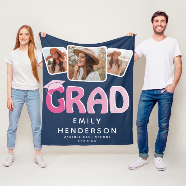 Couverture Polaire GRAD moderne 3 x Collage photo Cadeau de graduatio (En situation)