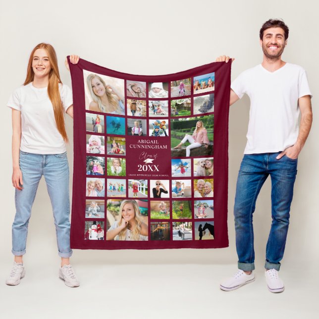 Couverture Polaire Graduate Class of Burgundy Maroon 35 Photo Collage (En situation)