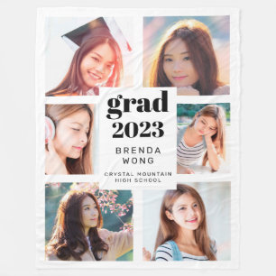 Couverture Polaire Graduation 6 Photo Collage Black Script White 2023