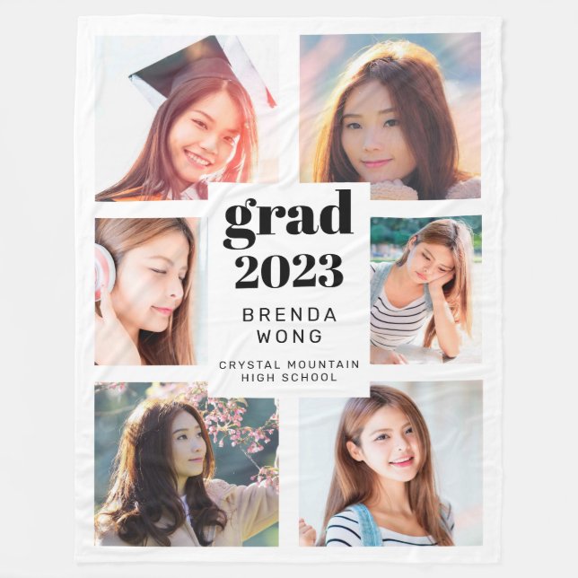 Couverture Polaire Graduation 6 Photo Collage Black Script White 2023 (Devant)