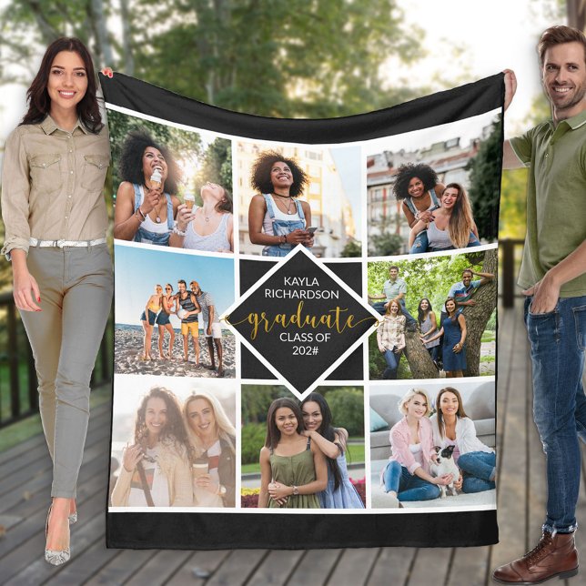 Couverture Polaire Graduation 8 Grille photo Collage en noir et or (Créateur téléchargé)