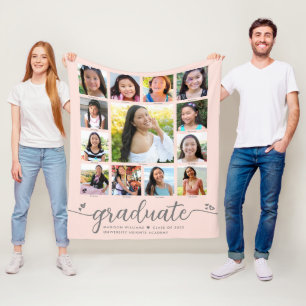 Couverture Polaire Graduation K-12 Blush Pink Script Photo Collage