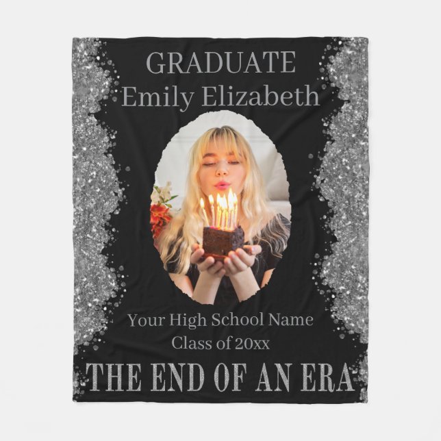 Couverture Polaire Graduation Photo Blanket Black Silver Glitter (Devant)