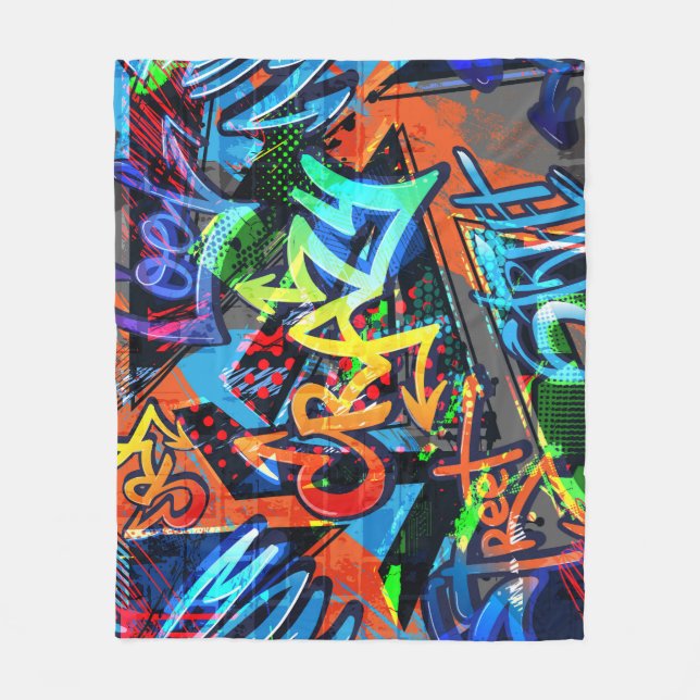 Couverture Polaire Graffiti lumineux, design graphique urbain. (Devant)