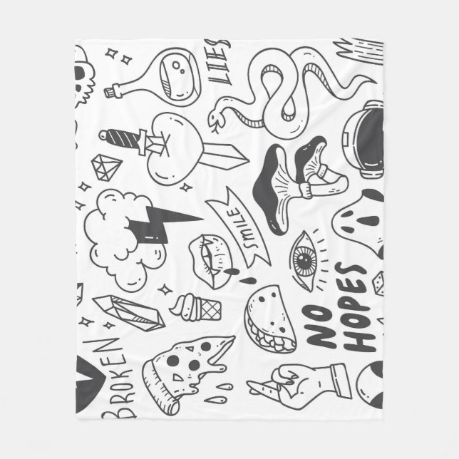 Couverture Polaire Graffiti mignon : Doodle Art Set. (Devant)