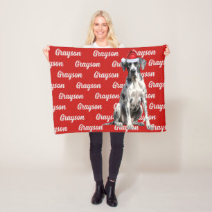 Couverture Polaire Grand Chien Danois avec nom Motif Noël
