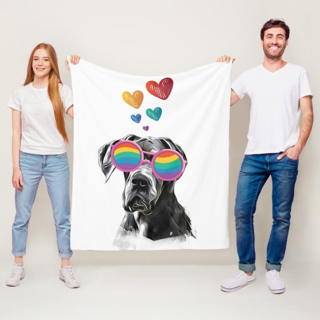 Couverture Polaire Grand chien Danse avec Coeurs Saint-Valentin (En situation)