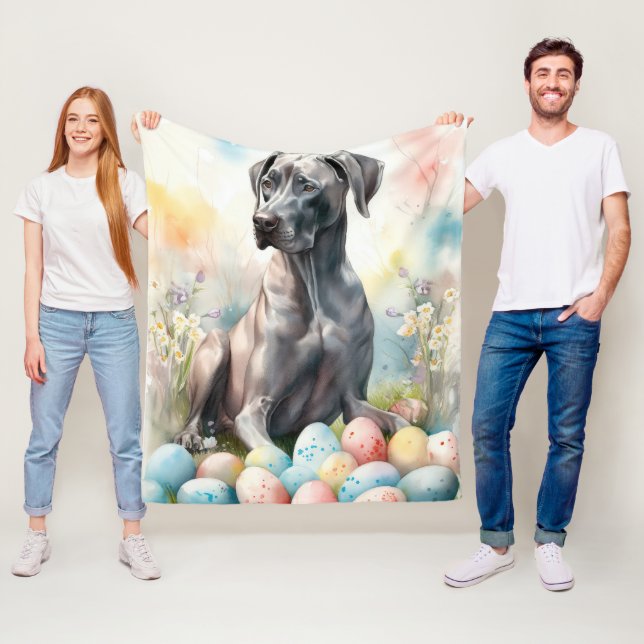 Couverture Polaire Grand Danois avec œufs de Pâques (En situation)