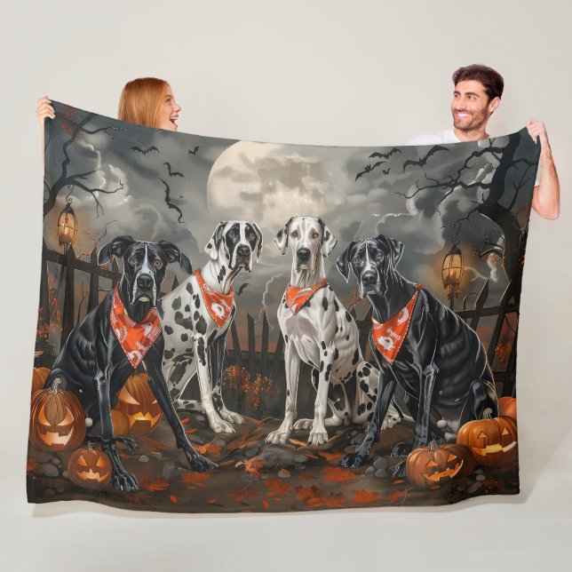 Couverture Polaire Grand Danois Halloween Épouvantable (En situation)